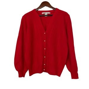 Lambswool Angora Victoria Jones Vintage Cardigan Puffy Shoulder Sweater Red